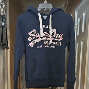 Superdry Dark Blue Hoodie with Floral Accents